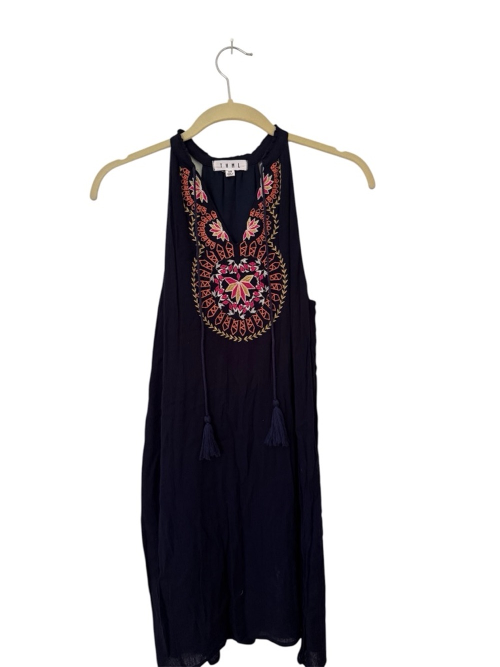 THML Navy Dress with Gathered Neckline